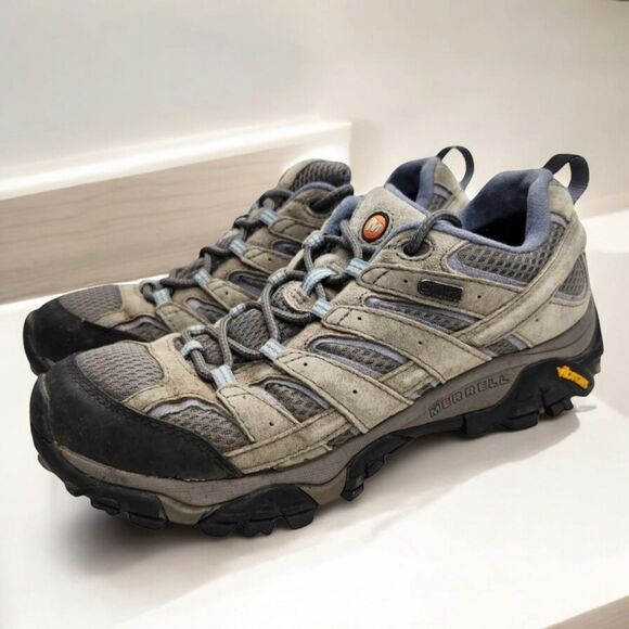 Merrell Moab 2 Vent Womens 8.5 Hiking Shoes Waterproof Leather Mesh Gray Blue